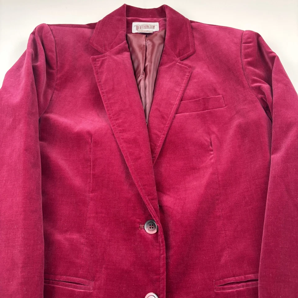 VTG 90's Worthington Jacket Blazer Velvet Women 10 Maroon Notch Lapel Japan NWT - Image 2 of 4