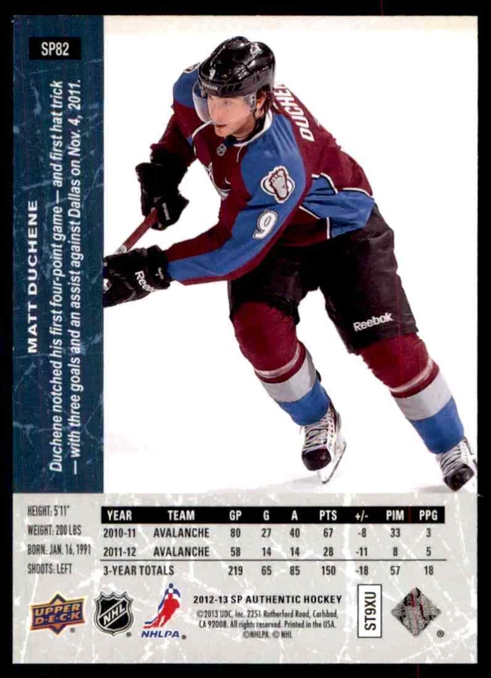 2012-13 Upper Deck SP Authentic Matt Duchene Colorado Avalanche #SP82 - Image 2 of 2