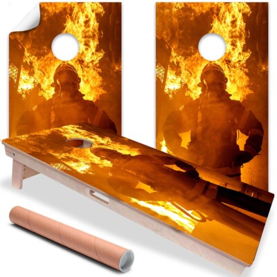 Fire Hero and Flames Fire Department Cornhole Decal for Boards Covers Sticker 