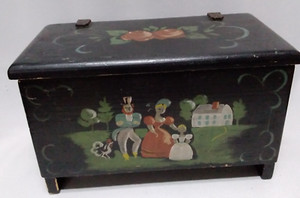 Pennsylvania Paint Decorated Miniature Blanket Chest Leather Hinges