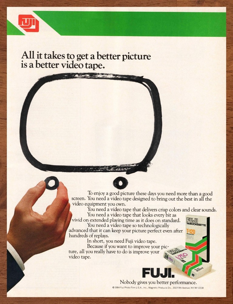1984 Fuji Videocassette Tape Vintage Print Ad/Poster Retro 80s VHS Art Décor