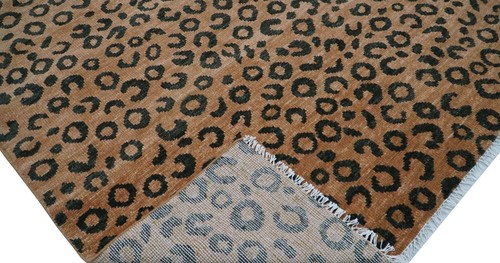 Handmade 8x10 ft Orange Leopard Print Contemporary Rug | Customizable Carpet - Picture 3 of 9
