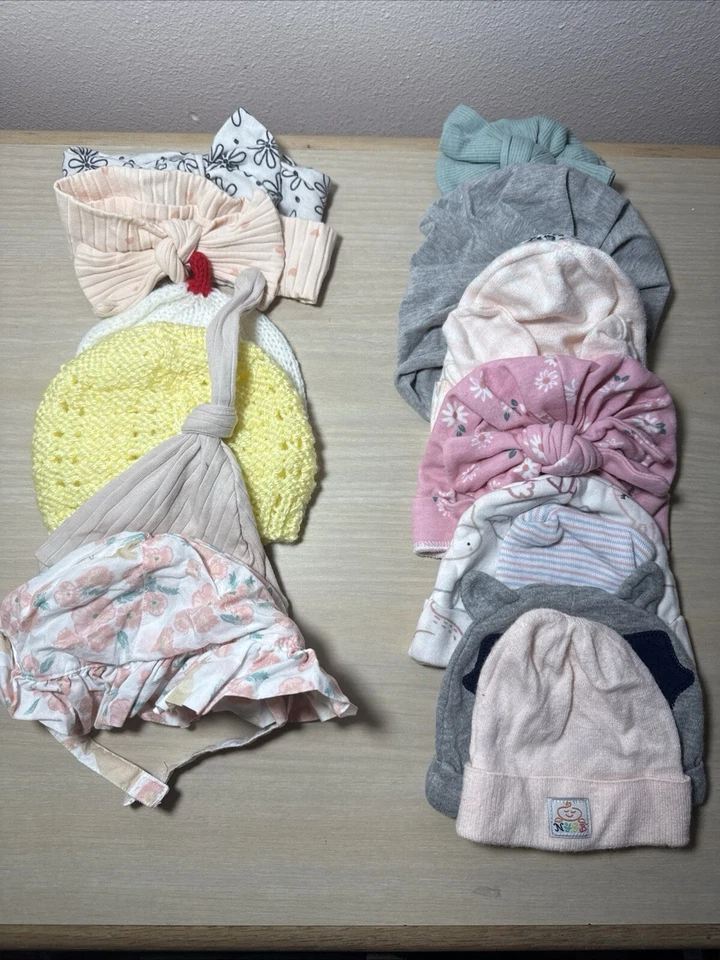 Lote De 14 Gorros Bebé Aleatorios Sombreros Gorros Y Bandas De Mano Sin Marca 0-9 Meses Foto 4 de 4
