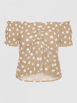 NWT New w/Tag VERO MODA Beige POLKA DOT Off Shoulder TOP Balloon SLEEVE Shirt S