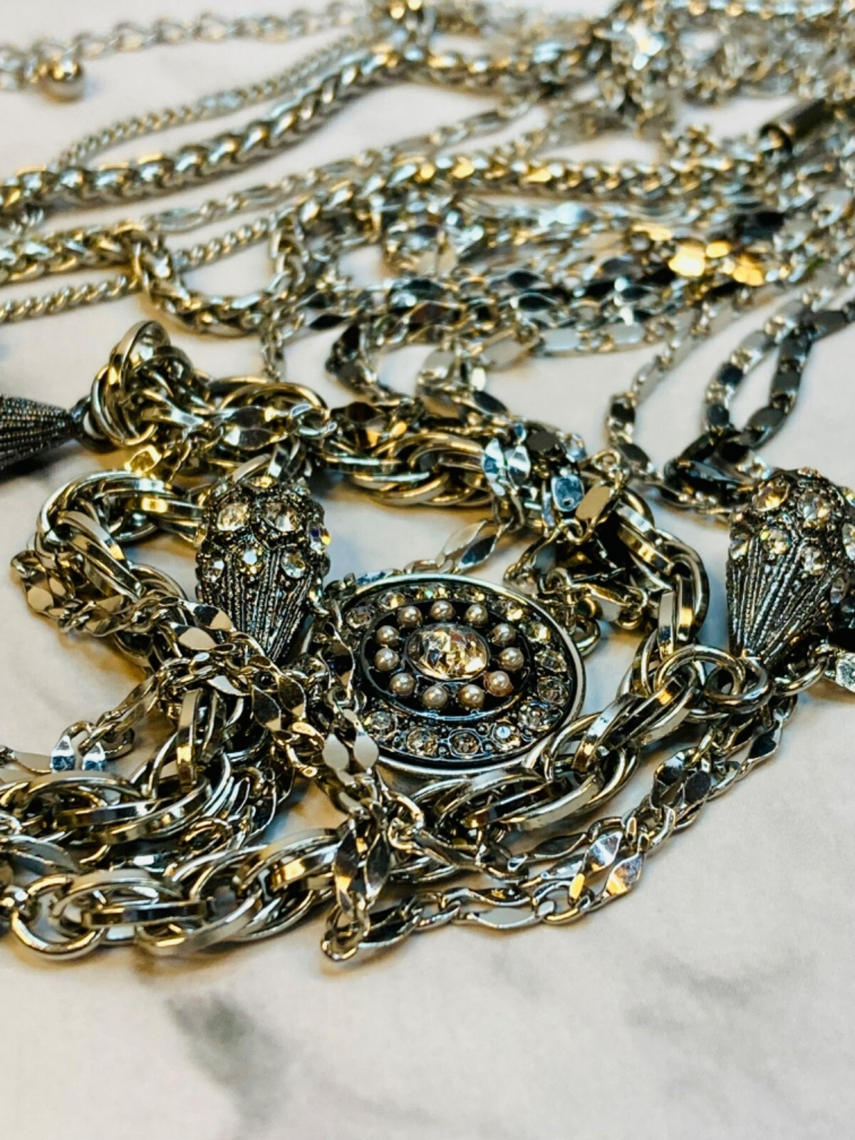 Long WHBM Multi-Layer Silver-Tone Statement Neckl… - image 6