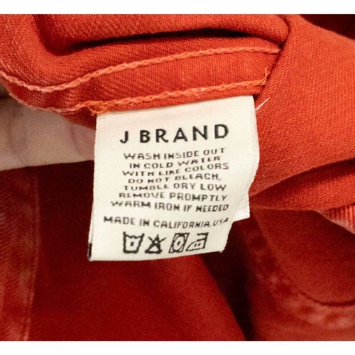 J Brand Vin Magma Red Orange Denim Leather Back Pach Trucker Jean Jacket L - Picture 13 of 14