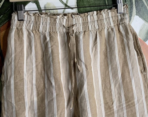 Madewell Small Smocked Huston Pull-On Crop Pants in Stripe Linen Blend - Picture 4 of 7