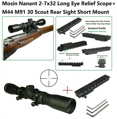 Mosin Nagant M44 M91/30 Top Scope Mount With 2-7x32 Long Eye Relief Scope,Rings