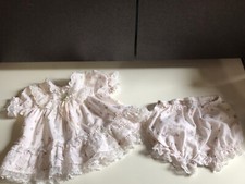 Little Precious Vtg Baby Dress 2 Pc 6-9 M Outfit Bloomers Bottoms pink Rose lace