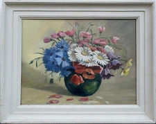Impressionist Still Life With Summer Flowers Oil Painting Antique