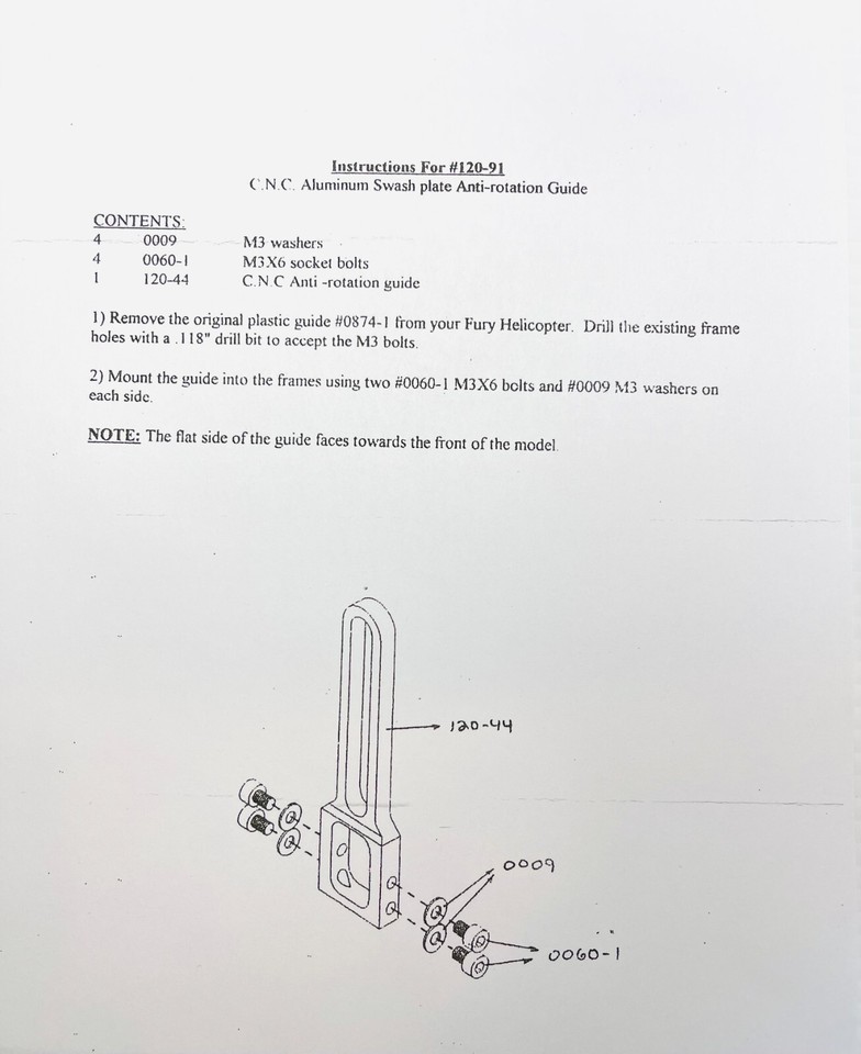 X cell MA 0555 SE Sport 60 Black Anodized Anti-rotation Guide Miniature Aircraft