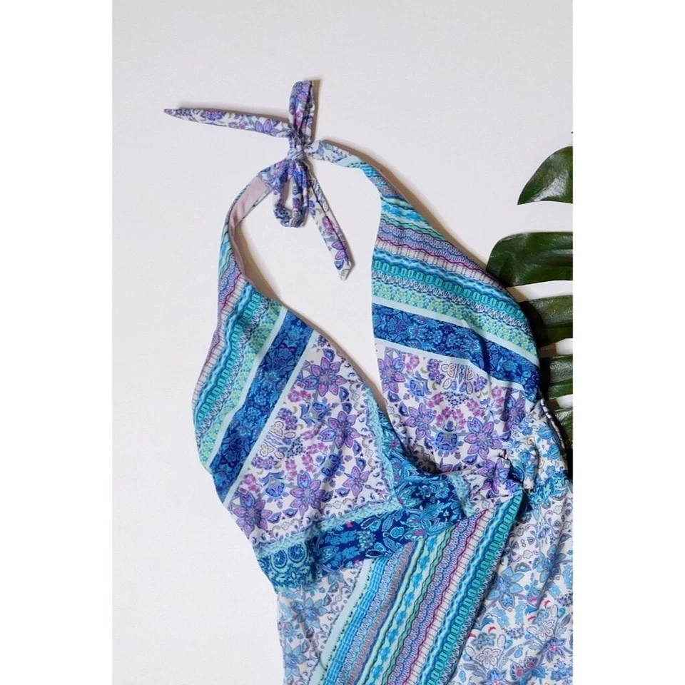 Купальник цельный с бретелью через шею NANETTE LEPORE маковый цветочный погружной пляжный размер 10 - Изображение 3 из 4