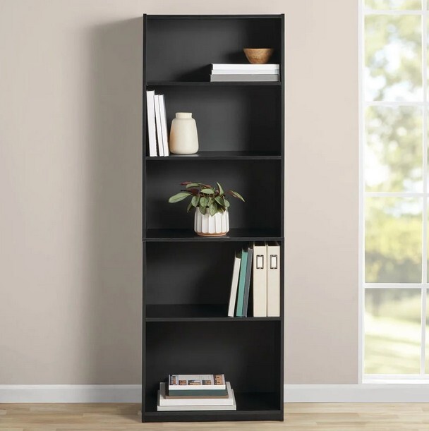 Mainstays 5-Shelf Adjustable Bookcase in True Black Oak Finish