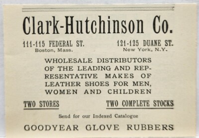 1876 Clark Hutchinson Leather Shoes Original Print Ad New York NY Boston MA