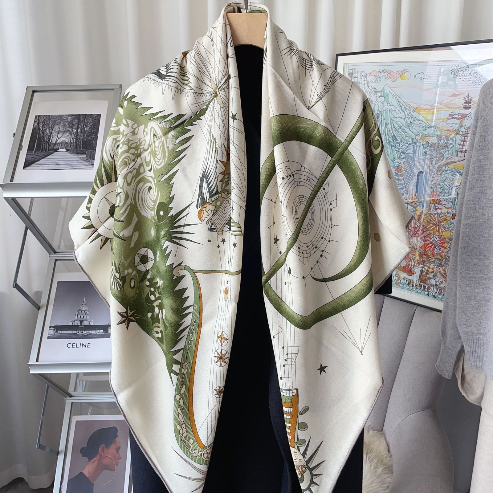 New Spring Boutique Double Sided Silk & Wool Shawl Large Scarf Wrap Printed 53；