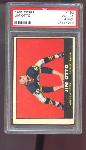 1961 Topps #182 Jim Otto ROOKIE RC PSA 4 (MC) Graded Football Card Raiders