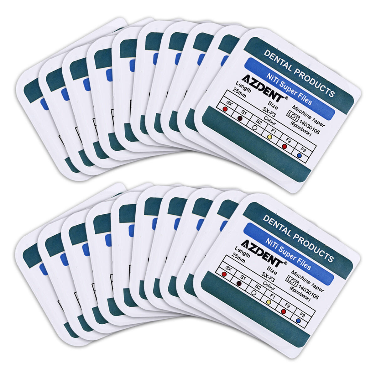 Set AZDENT 6 Lime Endodontiche NiTi Rotanti 25/21mm (SX-F3) Per Uso Motorizzato