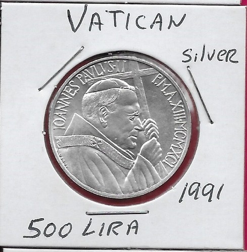VATICAN CITY 500 LIRE 1991 1 YEAR TYPE,SILVER,SOCIAL DOCTRINE,JOHN PAUL II FACIN - 第 1/2 張圖片