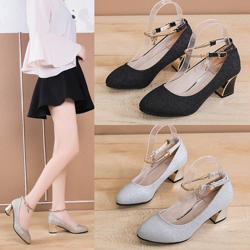 Womens Round Toe Slip On Low Chunky Heel Comfort Dress Ankle Strap Pumps Shoes - Picture 2 of 13