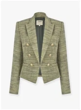 AUTH L'AGENCE Brooke Cropped Double Breasted Blazer Jacket Coat Olive Multi
