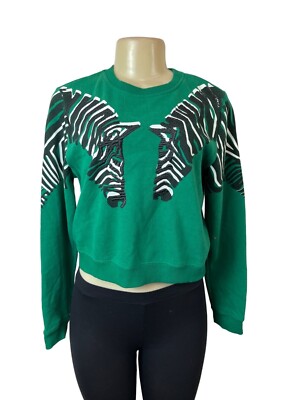 L.A. Hearts Women's Green Embroidered Zebra Sweatshirt Sz S