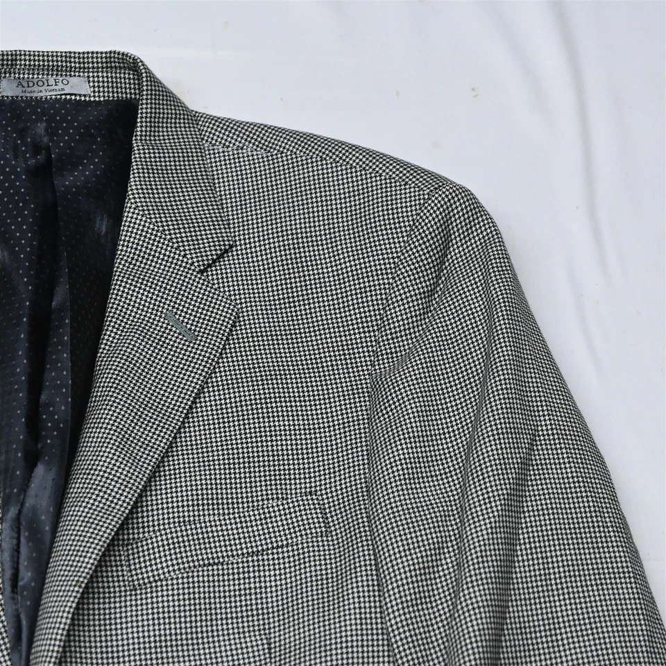 Adolofo 40R Gray Houndstooth 100% Wool Mens Blazer Suit Jacket Coat - Image 2 of 4