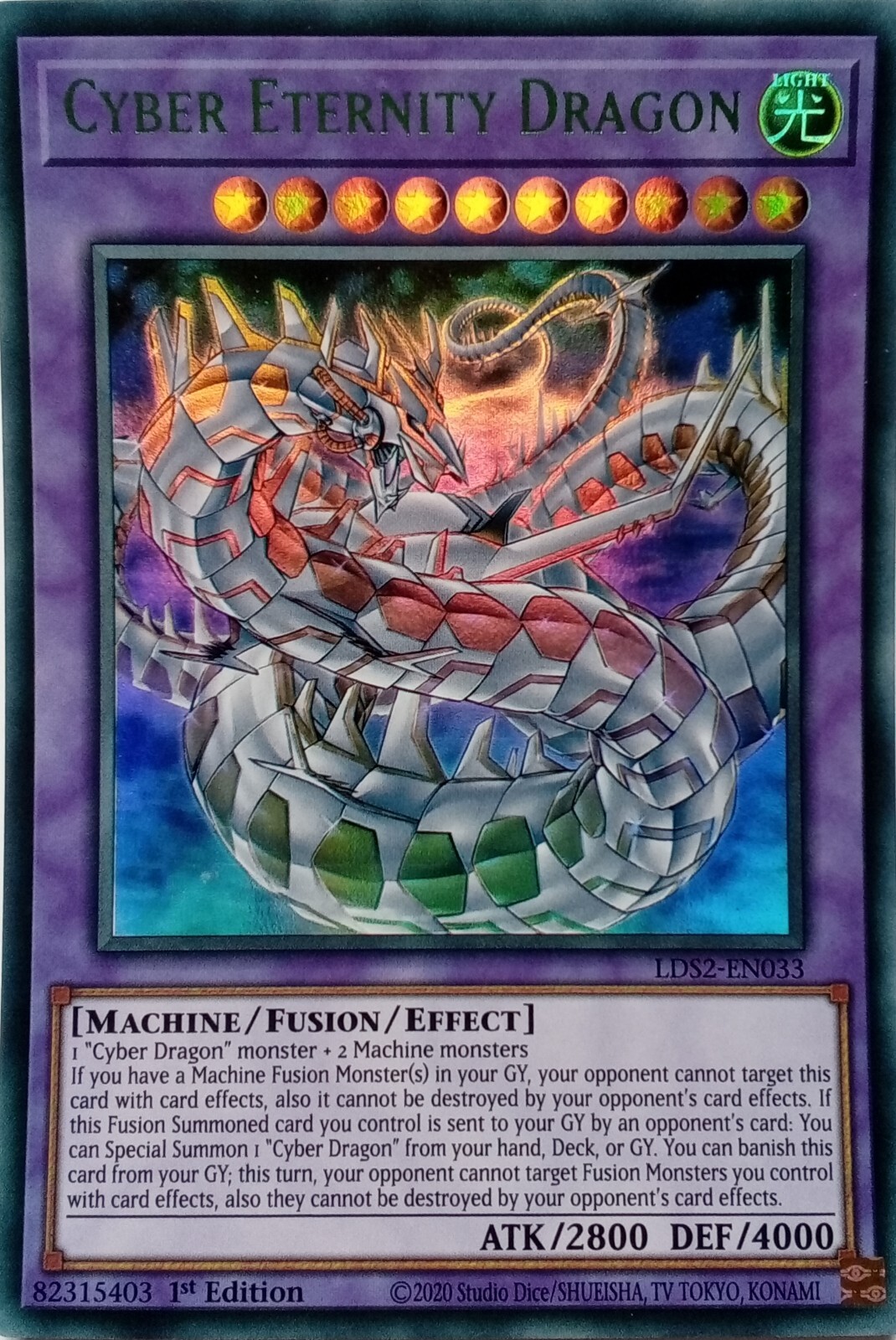 LDS2-EN033 Cyber Eternity Dragon Ultra Rare 1st Edition YuGiOh Green Card