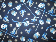HOCKEY GEAR STICKS GLOVES SKATES BLUE COTTON FABRIC FQ
