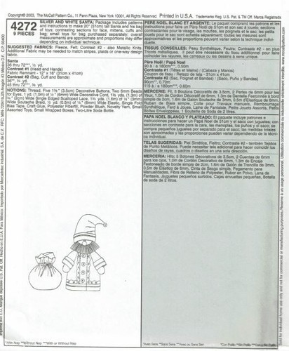 McCalls Sewing Pattern 4272 Santa Silver and White 20" Doll - Picture 2 of 2