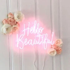 Hello Beautiful Neon Sign Light Lamp Acrylic 21"x12" Pink With Dimmer VH