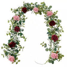2-Piece 5.91 Ft. Artificial Eucalyptus Garland with Flowers, Fake Rose Garland