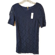 Gap Short Sleeve Shift Tunic Dress Navy Size 0 Blue Crewneck Floral Lace Overlay