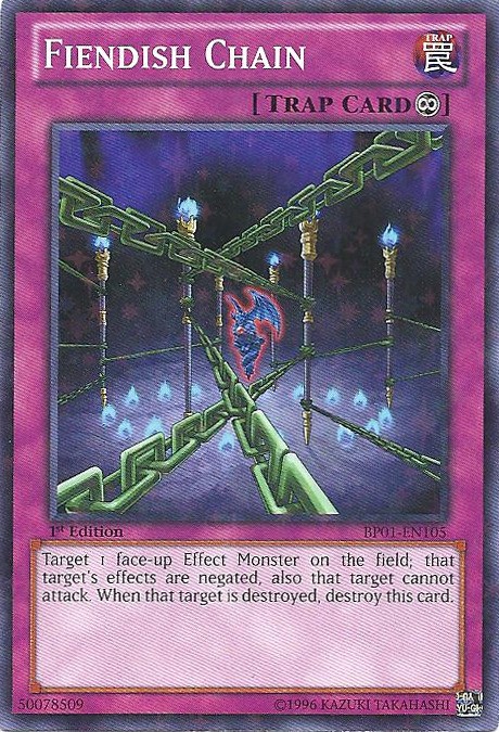 Fiendish Chain BP01-EN105 YuGiOh Battle Pack: Epic Dawn trading card — raw and PSA graded price guide