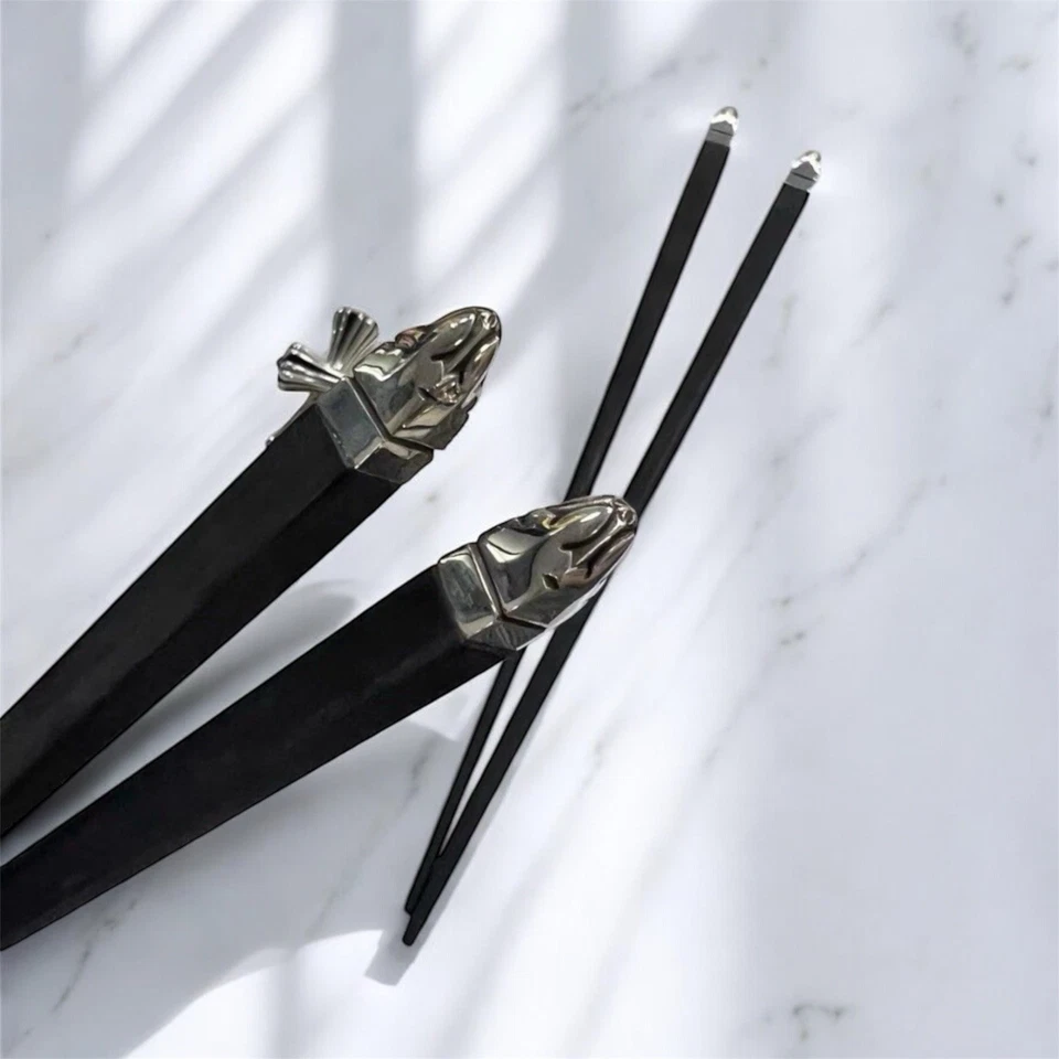 CHROME HEARTS Sushi Chopsticks Gift Box Set W/ Hashioki Rest Black Wood / Silver - Image 3 of 4
