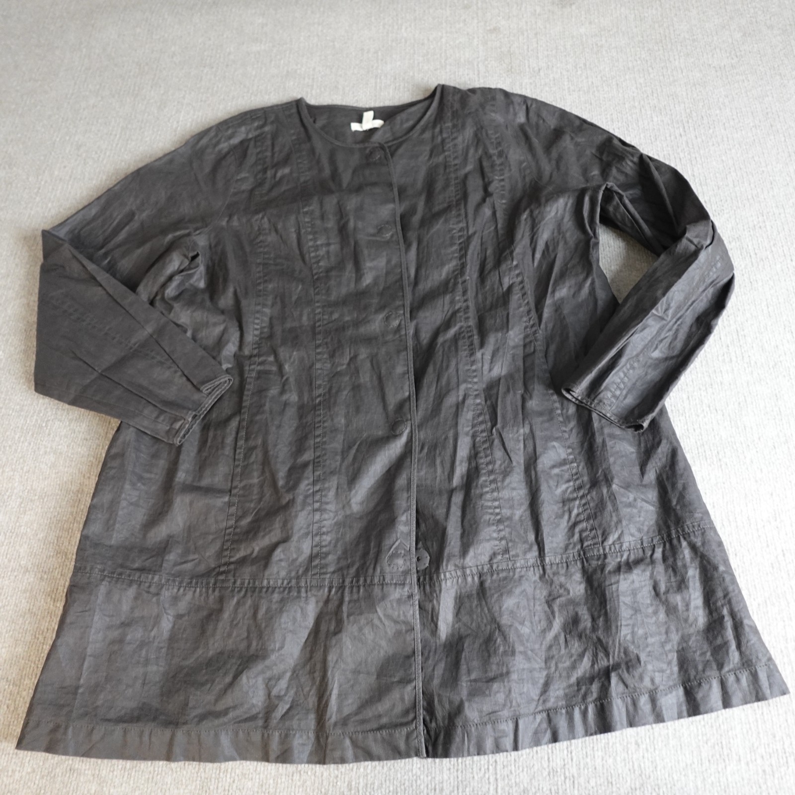 Eileen Fisher Womens Jacket XL Brown Trench Collarless 100% Organic Linen