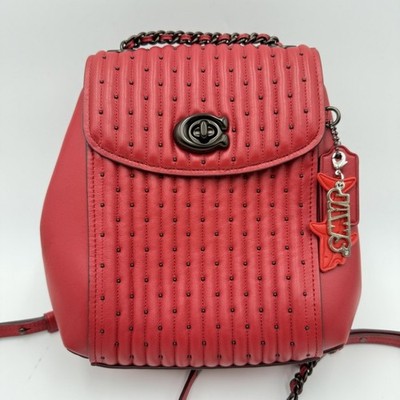 COACH Parker Leder Rucksack/Rucksack Rot Nieten Gesteppt Kettenriemen Damen...