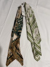 Women Silky Scarf 2 PCs Head Hair Scarf Neck Purse Bag Handbags - Greens