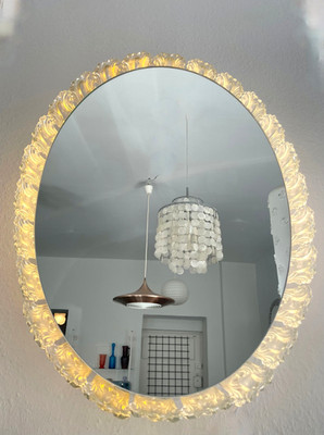 Vintage Mid Century Glass Wall Mirror Wandspiegel  1950er Jahre Spiegel beleucht
