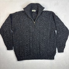 VTG Carraig Donn Irish Wool Cable Knit 1/4 Zip Fisherman Sweater Navy Men Sz XL