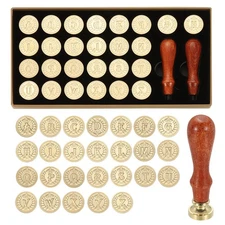26 Letters Vintage Alphabet Wax Seal Stamp Kit 2pcs Handles Gift Box Style 6