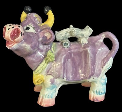 Vintage THAMES Purple Ceramic Cow Figurine Whimsical Decorative - made in Japan