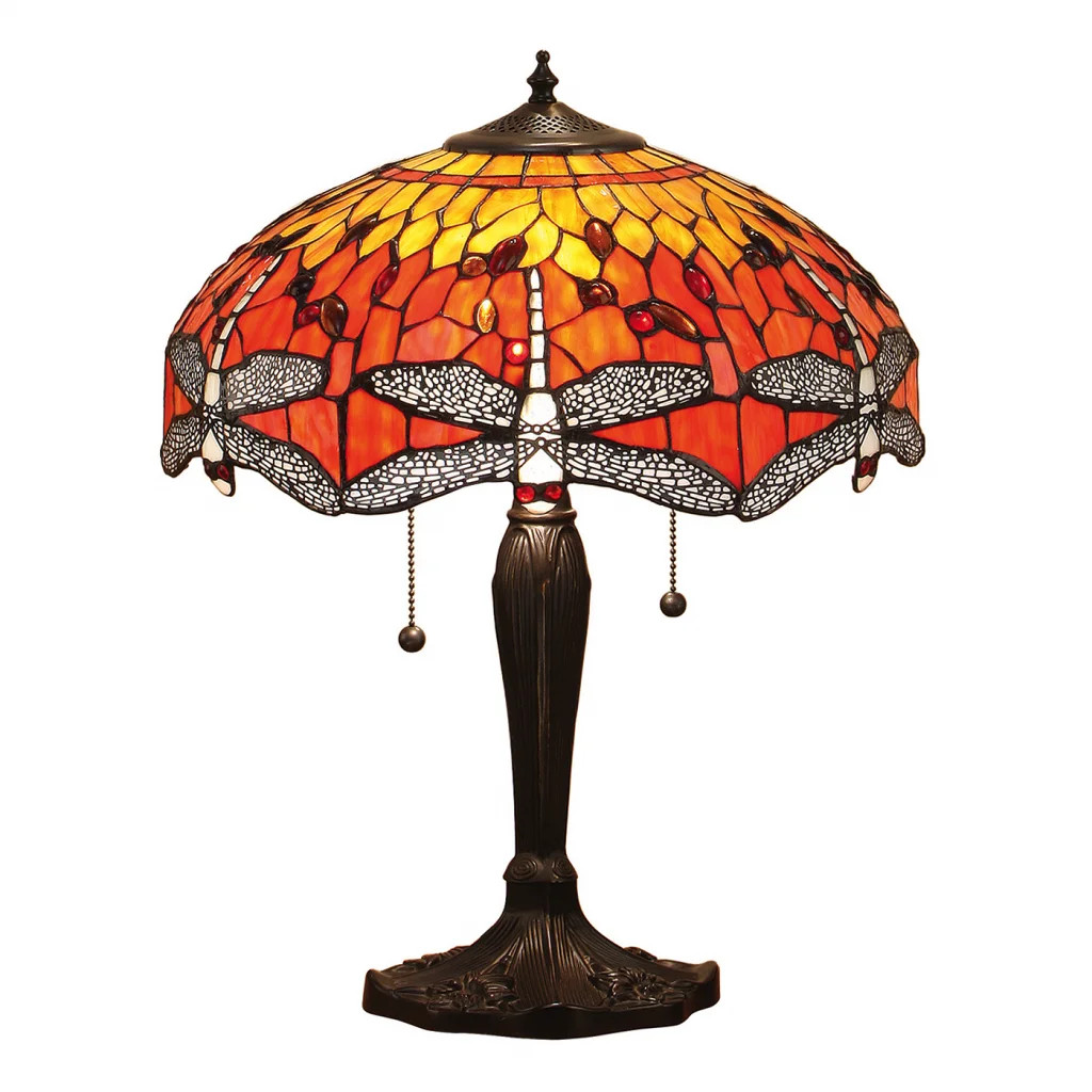 Tiffany Table Light Floor Bronze Dragonfly Flame 2 Orange Dark 410mm Interiors