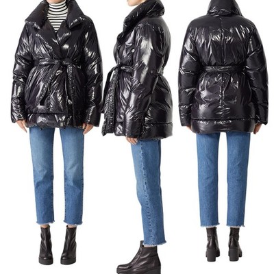 Bacon Women's Black  Puffer Coat Tie Jacket Size Large NEW NWT