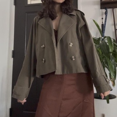 Green Short Pea Trench H&M Small Women's Jacket Coat