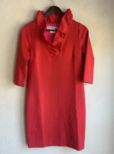 Gretchen Scott Ruffneck Dress Crimson Red NWT S Preppy Classic Holiday Stretch
