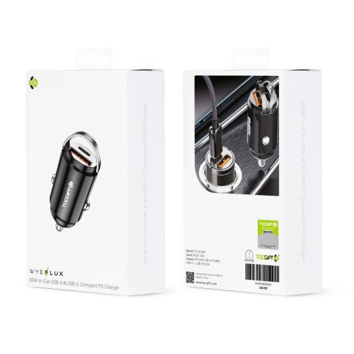 Wyeflux 20W In-Car Usb-A & Usb-C Compact Pd Charger - Image 2