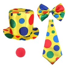 DALJIAFA Clown Top Hat Nose Rainbow Bow Tie Women Men Halloween Jester Cap