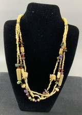 Stone & Ivory Type Necklace - Carved Elephants & Beads