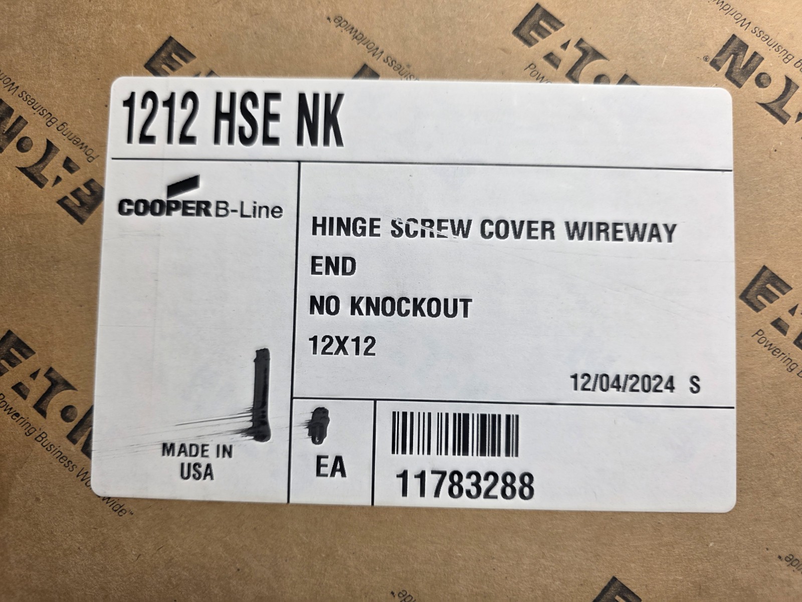 New Cooper B-Line 1212 HSE NK Hinge Screw Cover Wireway End, No Knockout 12"x12"