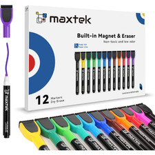 Magnetic Whiteboard Markers - 12 Count Colorful Fine Tip Dry Erase Markers